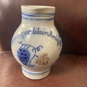 German cobalt blue and gray stoneware pitcher with salt glaze